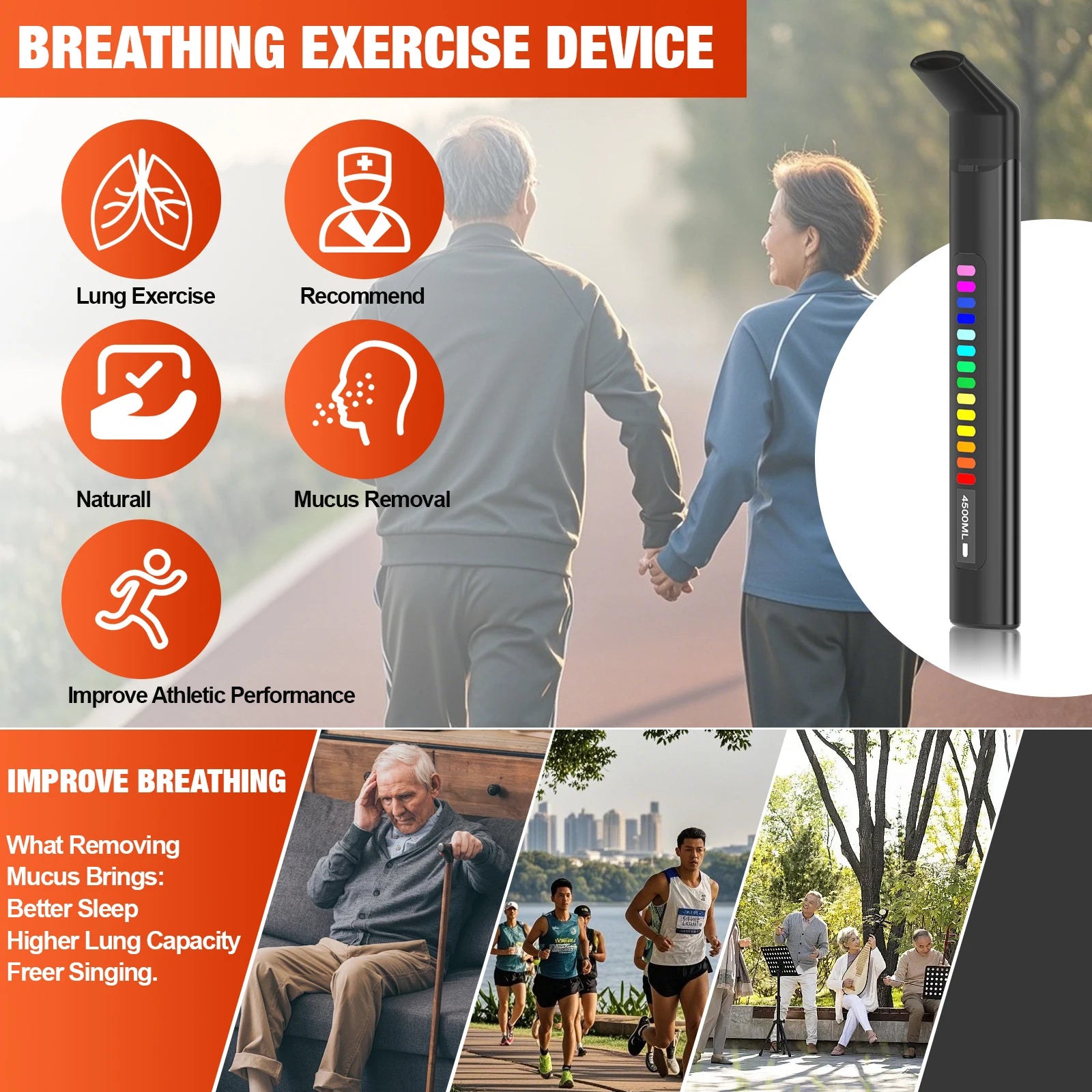Portable Electronic Breathing Trainer Tester, Running, Mountaineering, Fitness, Yoga and Other Aerobic Exercise